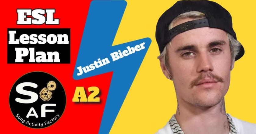 Justin Bieber's "Running Over" lesson plan for ESL teachers, featuring YouTube video, Google Slides. Optimized for online teaching with Zoom.