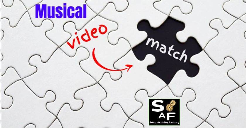 Puzzle pieces with 'Musical Video Match' text and Song Activity Factory logo