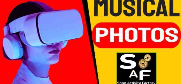 English learning through VR: Woman with VR goggles explores musical virtual reality for Cambridge Prep