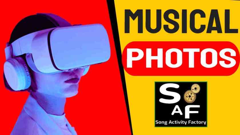 English learning through VR: Woman with VR goggles explores musical virtual reality for Cambridge Prep