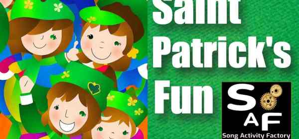 Group of students dressed in green, singing and having fun during the Saint Patrick's Day Green Song Relay in the English language classroom.