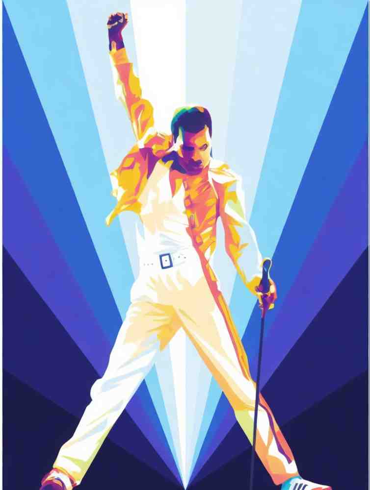 Freddie Mercury striking his iconic pose on stage