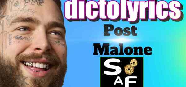 Close-up of Post Malone with "DictoLyrics" song activity factory logo