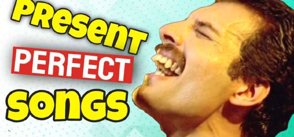 Featured blog post image for 'Unlocking the Present Perfect in Songs: A Musical Challenge' with musical notes and text.