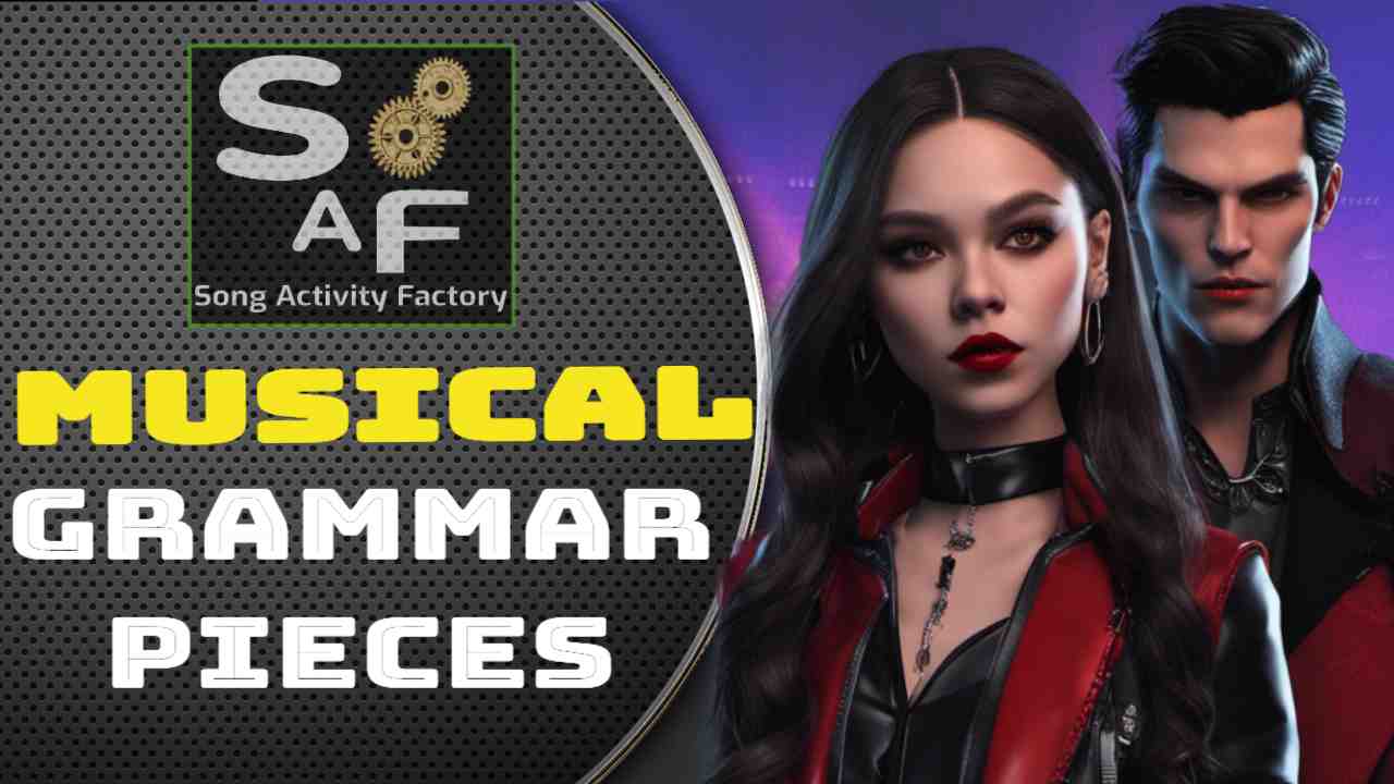 Olivia Rodrigo and a vampire character featured in the Song Activity Factory's Musical Grammar Pieces blog post image