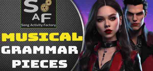 Olivia Rodrigo and a vampire character featured in the Song Activity Factory's Musical Grammar Pieces blog post image