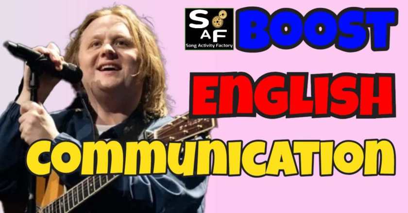 Lewis Capaldi alongside 'Boost English Communication' text and Song Activity Factory logo