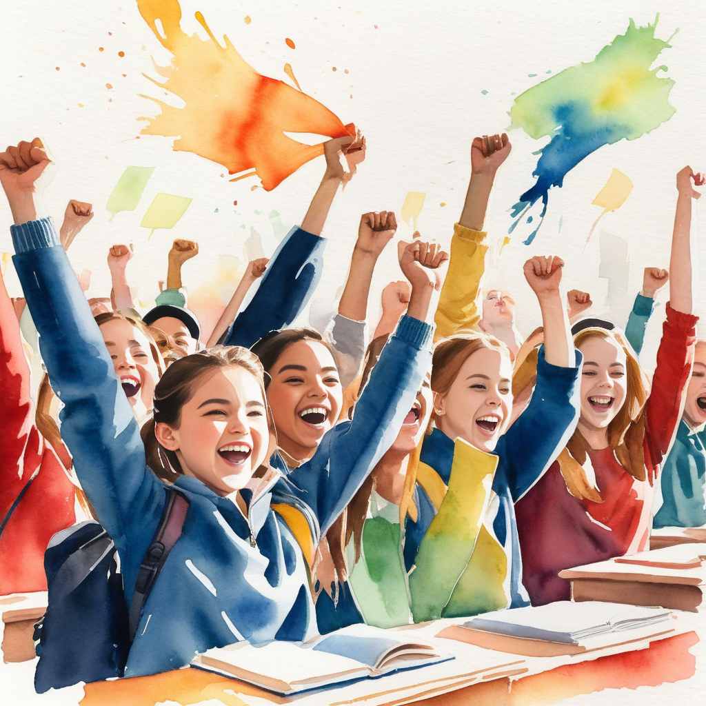 students-cheering for song activity factory