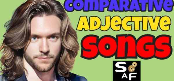 Close-up of NEFFEX singer Bryan Savage with the words "Comparative Adjective Songs" and the Song Activity Factory logo.