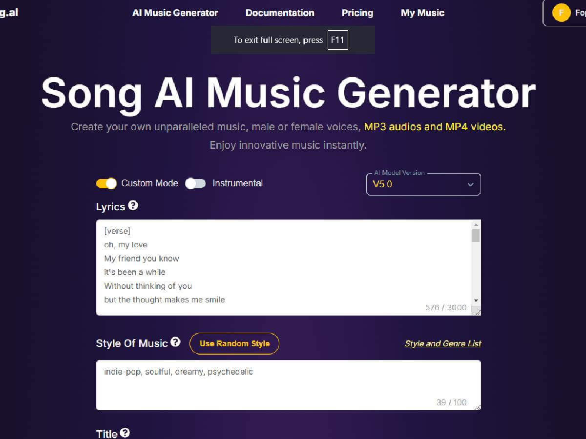 Screenshot of the ilovesong.ai homepage showcasing its features and interface.