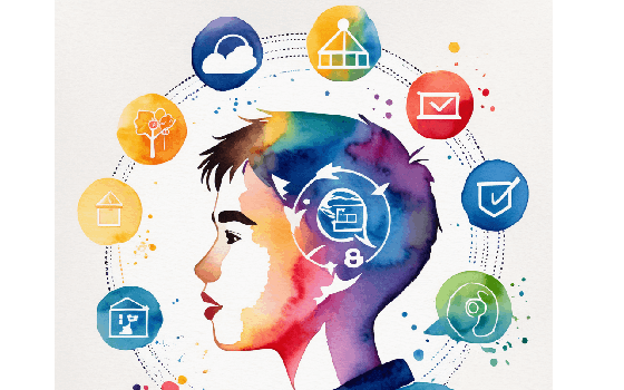 Image of a boy with icons representing 21st-century skills around his head.