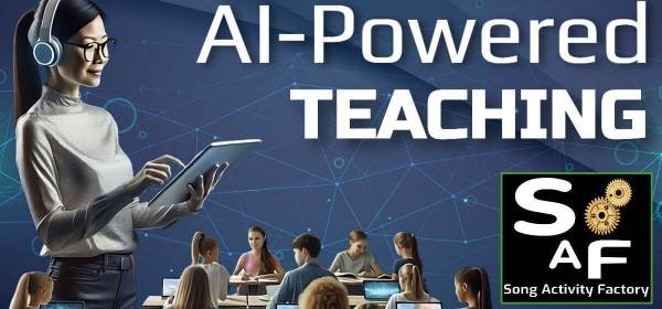 A teacher using AI tools to create ESL grammar-focused activities with songs.