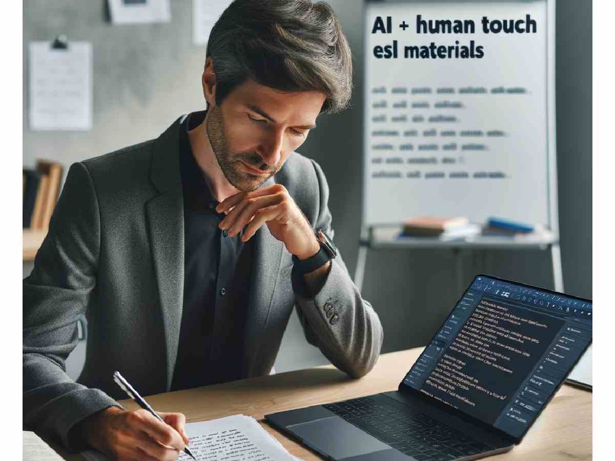 ESL teacher editing AI-generated B1 Preliminary listening exercise