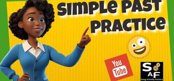 ESL teacher using Simple Past Tense video activity in classroom