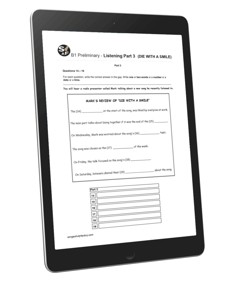 Songs For Cambridge English Exams: Free Worksheet Downloads – Song ...