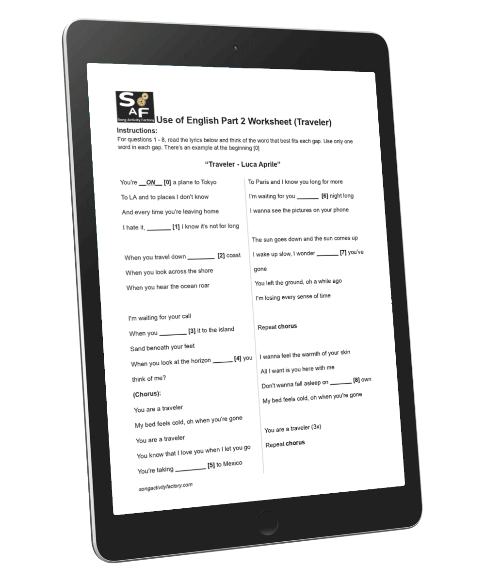 Cambridge B2 Use of English Part 2 worksheet featuring Luca Aprile's Traveler