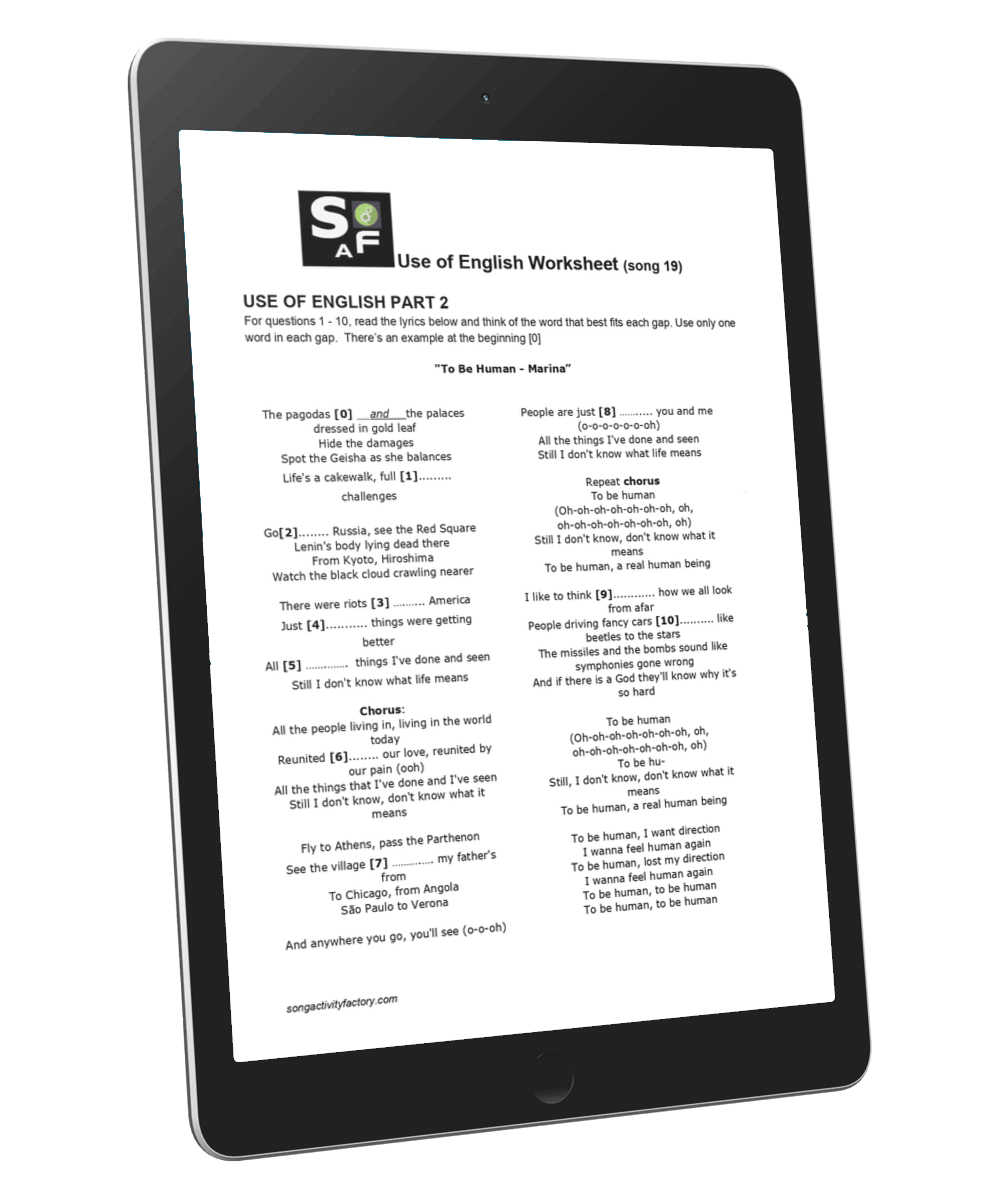 Cambridge B2 Use of English Part 2 worksheet based on Marina's To Be Human