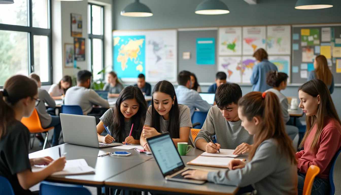 ESL students engaged in various activities