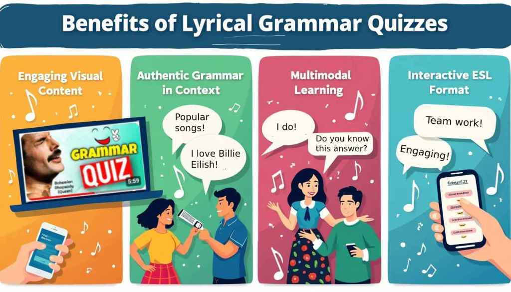four key benefits of Lyrical Grammar Quizzes for ESL teaching