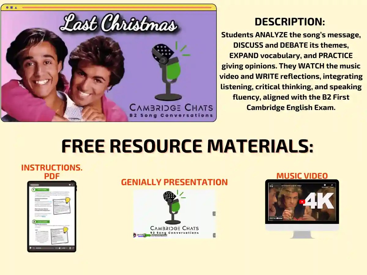Engaging ESL Lesson: Wham!'s "Last Christmas". Includes YouTube video, Genially presentation. Boost 4 skills & 21st-century skills.