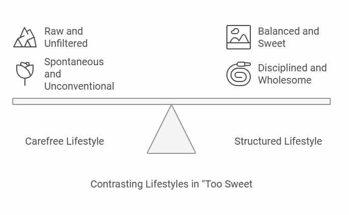 A balance scale illustrating the contrast between a carefree and structured lifestyle in Hozier's song 'Too Sweet', highlighting themes of spontaneity versus discipline.