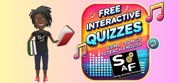 Free, interactive song-based grammar quizzes for ESL teachers featuring Billie Eilish, Bonnie Tyler, and Jungle. Ad-free and engaging for students!