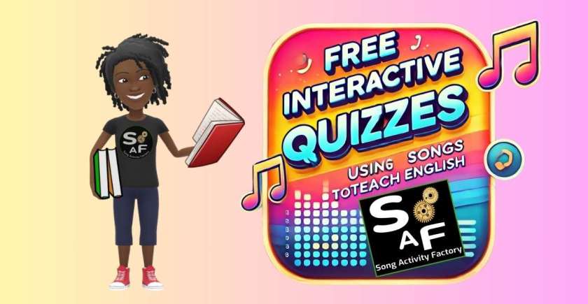 Free, interactive song-based grammar quizzes for ESL teachers featuring Billie Eilish, Bonnie Tyler, and Jungle. Ad-free and engaging for students!