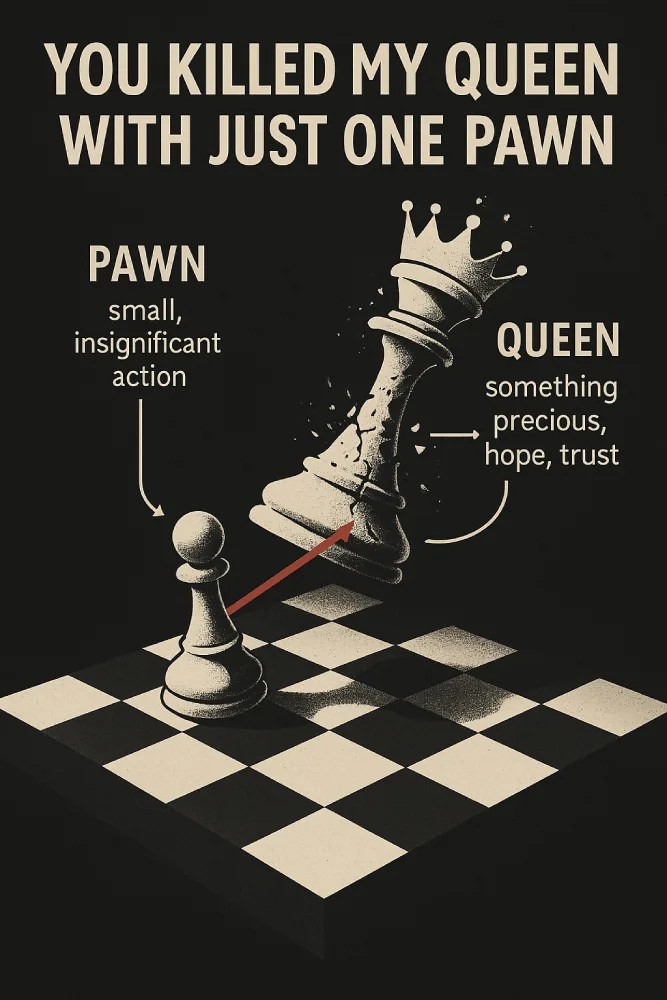 ESL lesson activity explaining metaphors using a chess analogy from Lady Gaga's 'The Dead Dance,' with 'queen' and 'pawn' representing hope and insignificant actions.