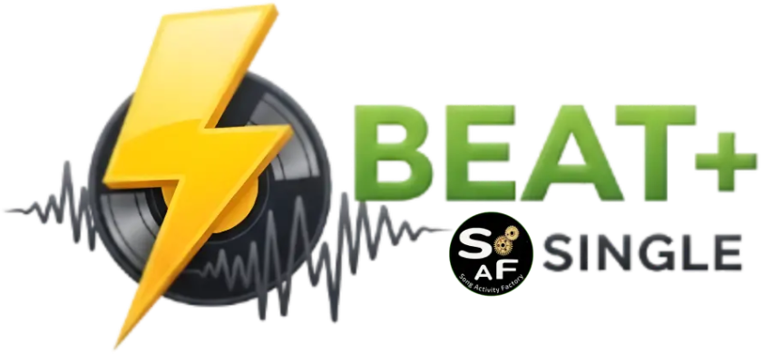 Official logo for Song Activity Factory BEAT+ Singles, featuring a lightning bolt icon to symbolize 20-minute, zero-prep ESL lesson plans for busy teachers.