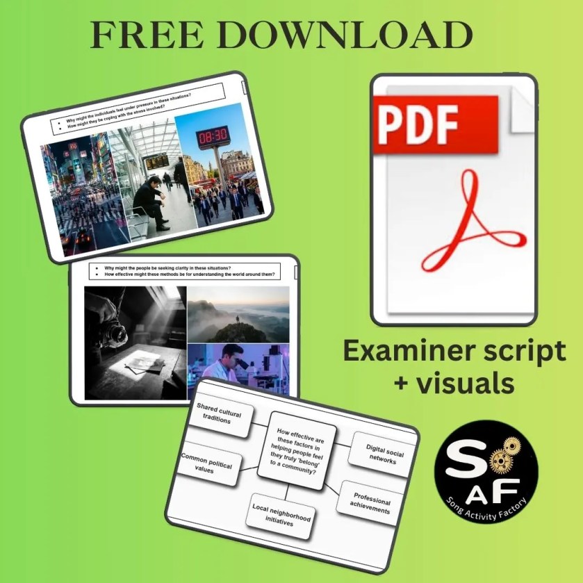 Free download C1 Cambridge Speaking mock exam materials including examiner script and visual prompts