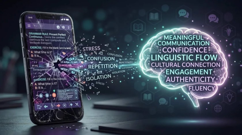 UI/UX infographic showing the transition from a chaotic smartphone screen to a peaceful brain silhouette