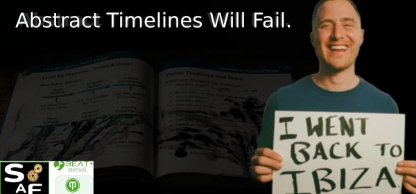 A conceptual macro shot of a grammar textbook melting into abstract shapes with Mike Posner holding a sign